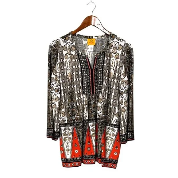 Ruby Rd. Petite PXL Womens Boho Tunic Top 3/4 Sleeve Multicolor Geometric Print - Picture 1 of 5